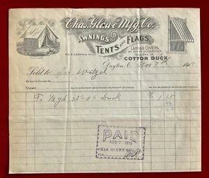 Dayton Oh Chas Glowe Mfg Co Briefkopf Rechnung Briefkopf Zelte Markisen Fahnen - Bild 1 von 6