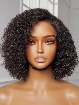 Short Kinky Curly Lace Front Human Hair Wig PrePlucked Brazilian Human Hair 180% - Image 1 of 4