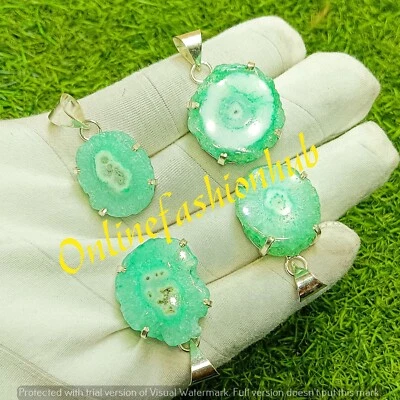 WOW Piedras Preciosas de Cuarzo Solar Verde 5 Piezas Lote a Granel Colgantes de Punta Chapados en Plata 925 Foto 1 de 3