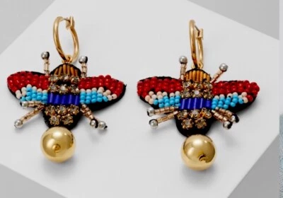 Pendientes de escarabajo con cuentas con respaldo de cuero J.Crew multicolor nuevos con etiquetas Foto 1 de 3