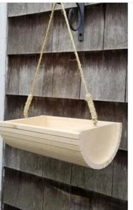 Half Moon wooden wood 100% natural planter hanging bucket barrel rope chain new - Picture 1 of 6