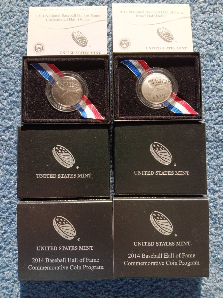 2014 BASEBALL HALL OF FAME HALF DOLLARS UNC AND PROOF ORIGINAL MINT PACKAGING - Image 1 of 1