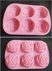 12 X Silicone Rose Muffin Cookie Cup Cake Baking Mold Maker Tools + Lg Tray NEW - Picture 1 of 2