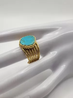 Anillo Apilable Firmado CG Christina Greene Turquesa 18kt GP Hipoalergénico Foto 1 de 4