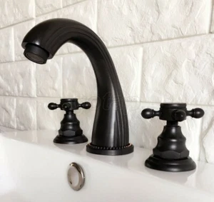 Grifo de lavabo de bronce negro amplio de 3 orificios para lavabo de baño mezclador grifo montado en la cubierta - Imagen 1 de 8