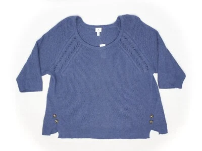 Dressbarn Womens Scoop Neck Sweater 3X Solid Sky Blue Knit 3/4 Sleeve Top  - Image 1 of 3