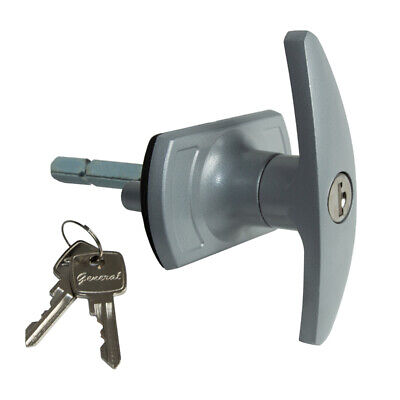 Universal Garage Door T Handle Lock 76mm Shaft Short Spigots In Silver • 14.02€