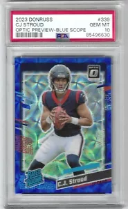 2023 Donruss Optic CJ Stroud #339 Blue Scope RC Rated Rookie PSA 10 GEM MINT - Foto 1 di 2