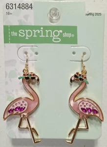 The Spring Shop Women's Dainty Pink Flamingo Dangle Drop Earrings - Picture 1 of 5