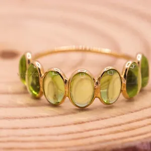 Charming Peridot Gemstone Half Eternity Ring 18k Yellow Gold Ring Handmade Gift - Picture 1 of 8