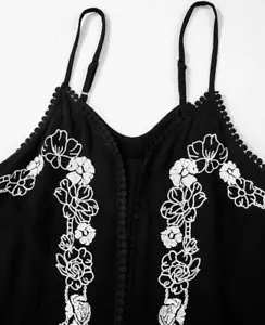 Neu-Damen-Tanktop schwarz mit Blumenstickerei Spaghettiträger, XL (16-18) - Bild 1 von 4