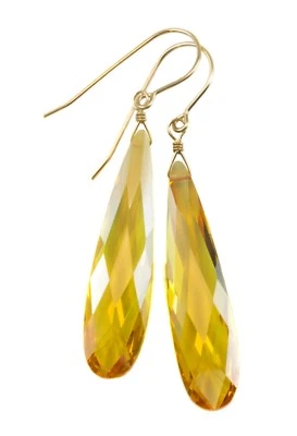14k Gold Cubic Zirconia Earrings Canary Yellow CZ Long Large 2 " Drop Sterling - Image 1 of 4
