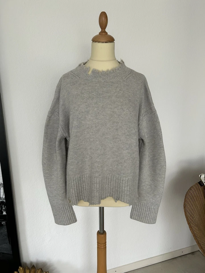 Helmut Lang Pullover Im Destroyed Look Grau Gr. S Top Zustand - Bild 1 von 4