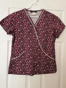 Nu Dimension Pink hearts stretch scrub top women XS - Picture 1 of 1