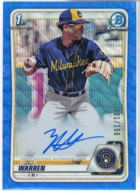 2020 Bowman Chrome Draft ZAVIER WARREN 1st Blue Wave Refractor Auto #d/150 - Image 1 of 2