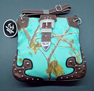 Bolso Bandolera/Cartera Realtree Azul Camuflaje Estrás Tachuelas Magnéticas A Presión Nuevo con Etiquetas Foto 1 de 4