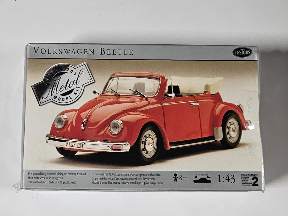 Testors Volkswagen Beetle Convertible Red Model Kit 1:43 METAL SEALED - Image 1 of 1