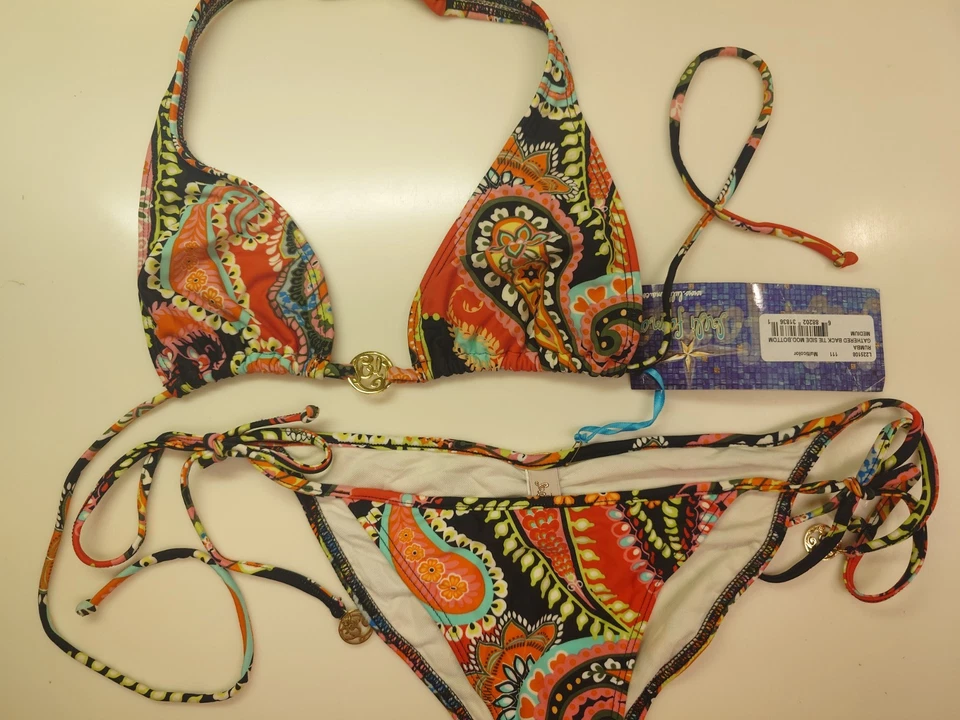 NWT Red Paisley LULI FAMA Rumba Halter Top Tie-Side Bikini Swim Suit Bikini M - Image 1 of 4