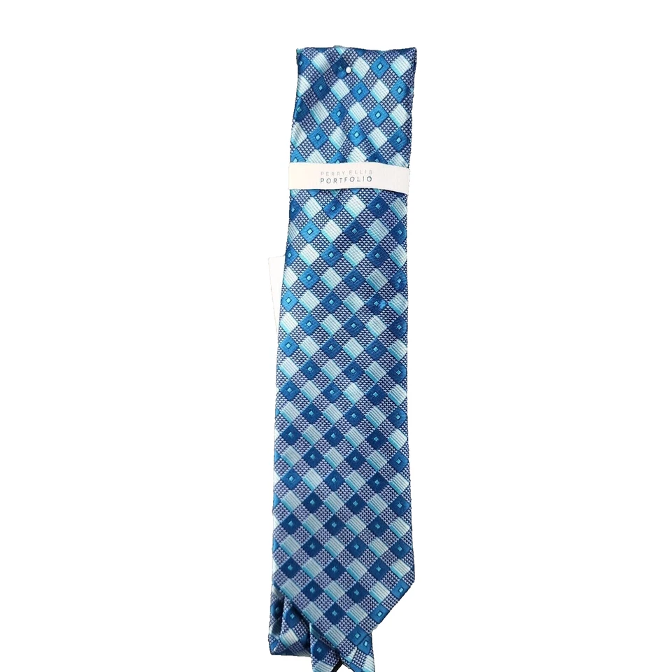 Corbata geográfica clásica con estampado geométrico azul aguamarina OS Perry Ellis para hombre Foto 1 de 1