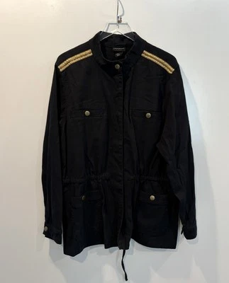 Lane Bryant Womens Black Utility Military Jacket Cinch Waist Zip Size 22/24 (G) - Image 1 of 4