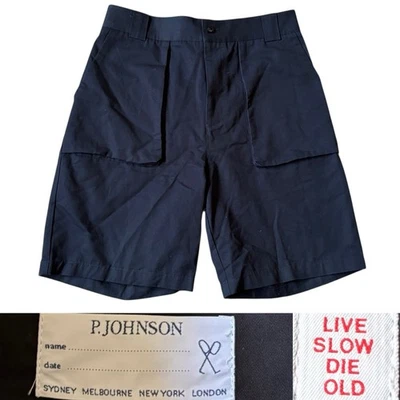 Shorts de caminhada P.Johnson em algodão-linho marinho francês masculino tamanho 34 - Imagem 1 de 4