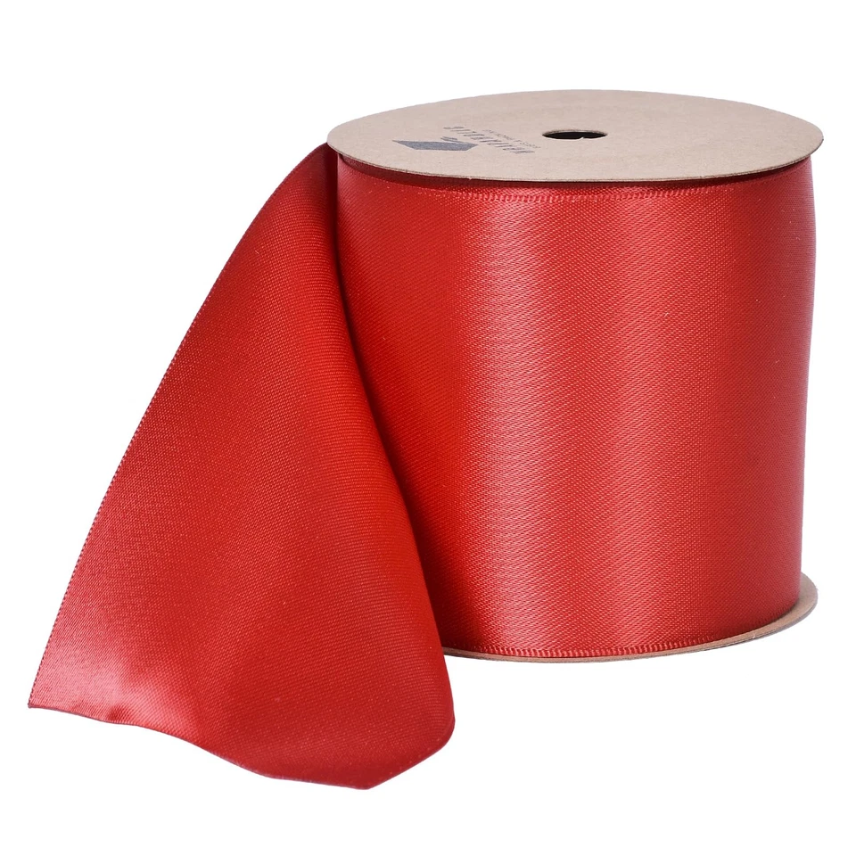 Cinta de satén roja de doble cara de 10 yardas x 3 pulgadas, cinta de algodón de poliéster por... Foto 1 de 1