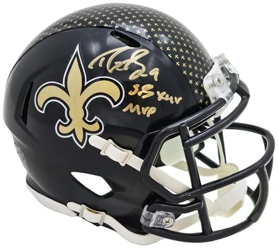 Drew Brees Auto Saints 2022 Alternate Black Speed Mini Helmet SB 44 MVP Beckett - Image 1 of 4