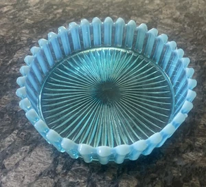 Victorian AJ Beatty & Son EAPG Glass Blue Opalescent Large Coaster Dish 6” - Picture 1 of 11