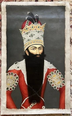 SOLO UNA PINTURA AL ÓLEO PERSA QAJAR RETRATO FATH ALI SHAH IRÁN PRINCIPIOS DEL SIGLO XX Foto 1 de 4