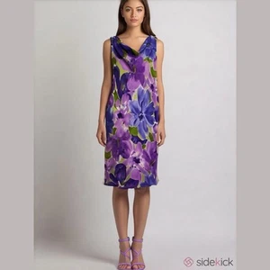 SL Fashions Watercolor Floral Garden Party Wedding Guest Midi Dress Sleeveless - Picture 1 of 8