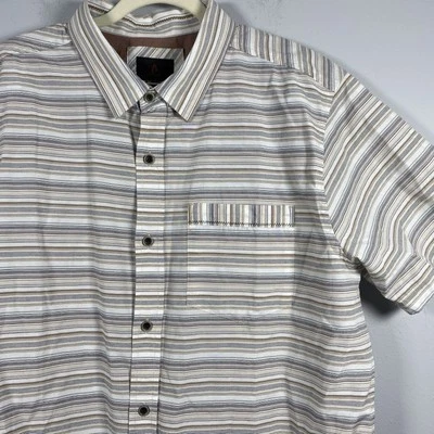 PrAna Reflect Shirt Mens Sz L Beige Striped Button Up Outdoor Hiking Performance - Image 1 of 4