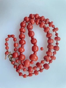 VICTORIAN PRECIOUS RARE ANTIQUE SALMON RED CORAL BEAD NECKLACE CCA 1880 17" 20g - Picture 1 of 7