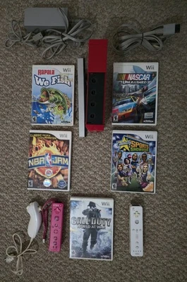 Paquete Consola Nintendo Wii Roja con 5 Juegos, Mandos, Nunchuk - Funciona Foto 1 de 3