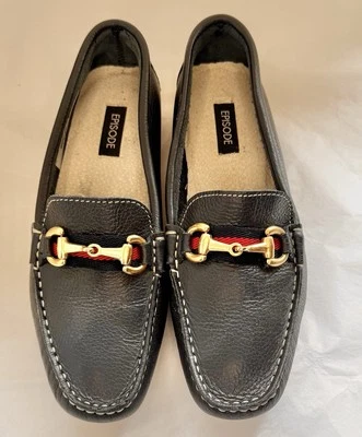 Womens Episode Shoes Flats Loafers 39 Navy Leather+Red/ Gold Colour Toggle  NEW - Image 1 of 4