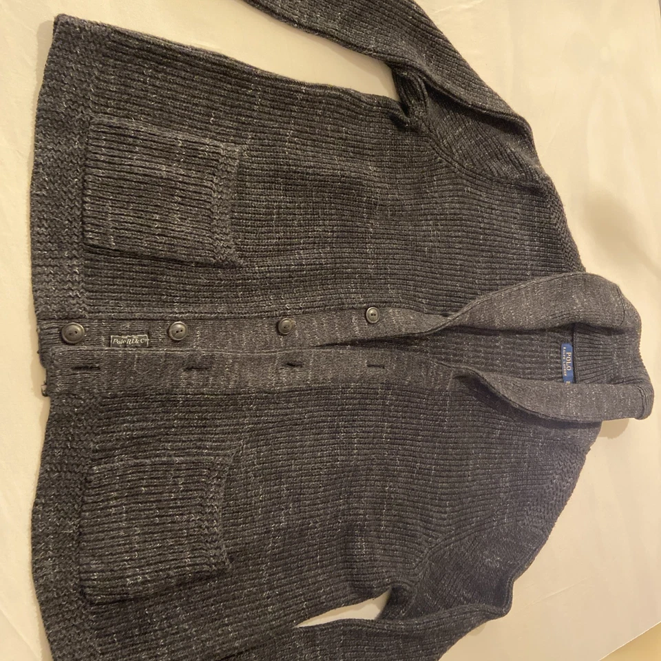 Polo Ralph Lauren Para Hombre Gris Carbón Tejido con Cable Chal Cuello Cárdigan Suéter XL Foto 1 de 4