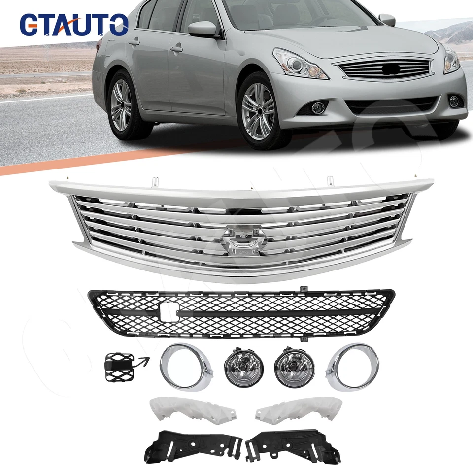 Front Bumper Upper Lower Grille Fog Lights For 2010-2013 Infiniti G37 11-12 G25 Foto 1 de 4