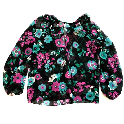 Blusa Top Camisa Saint Laurent YSL Floral Mujer 38 M 6 Negra Rosa Manga Larga Foto 1 de 4