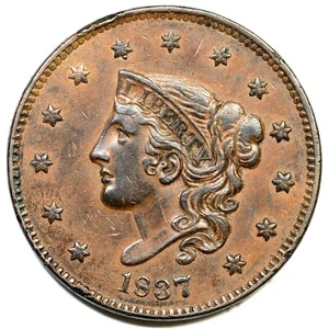 1837 N-6 R-2 Plain Hair, Med Letters Matron or Coronet Head Large Cent Coin 1c - Picture 1 of 2