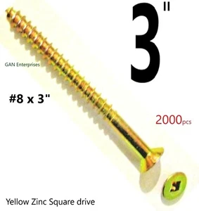 Square Bugle Head #8x3" Coarse Thread Exterior Zinc Yellow Screw outdoor (2000)  - Picture 1 of 8