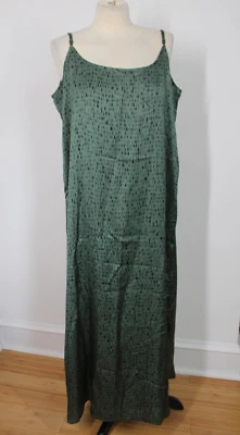 Eileen Fisher L Green Black Patterned Silk Cotton Tank Maxi Slip Dress - Image 1 of 4