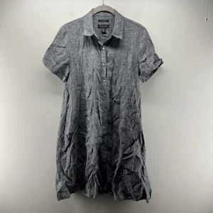 Tahari Women's Size XS Gray Linen Button Down Short Sleeve Pockets Shirt Dress - Picture 1 of 1
