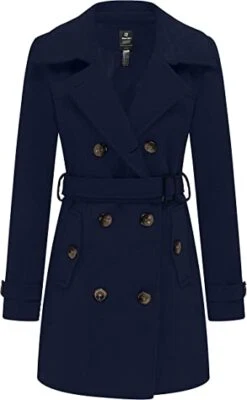 Wantdo Women's Double Breasted Pea Coat Winter Mid-Long Trench Coat with Belt - Image 1 of 4