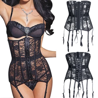 Women Sexy Lingerie Waist Training Underbust Corset Bustier Body Shaper Garters - Image 1 of 4