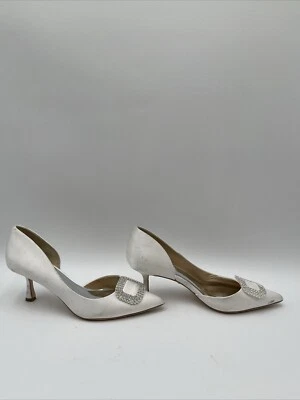 Womens Badgley Mischka Satin Crystal Embellishments D'Orsay Pumps White Size 6.5 - Image 1 of 4