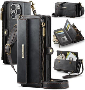 Crossbody Wallet Case for iPhone 16 16e 15 Plus 14 13 12 11 Pro Max Card Holder - Picture 1 of 74