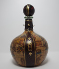 Vintage Old World Map Italian Leather Wrapped Bottle Decanter