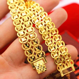New Men domineering money 22K 23K 24K THAI BAHT YELLOW GOLD GP NECKLACE Bracelet - Picture 1 of 17