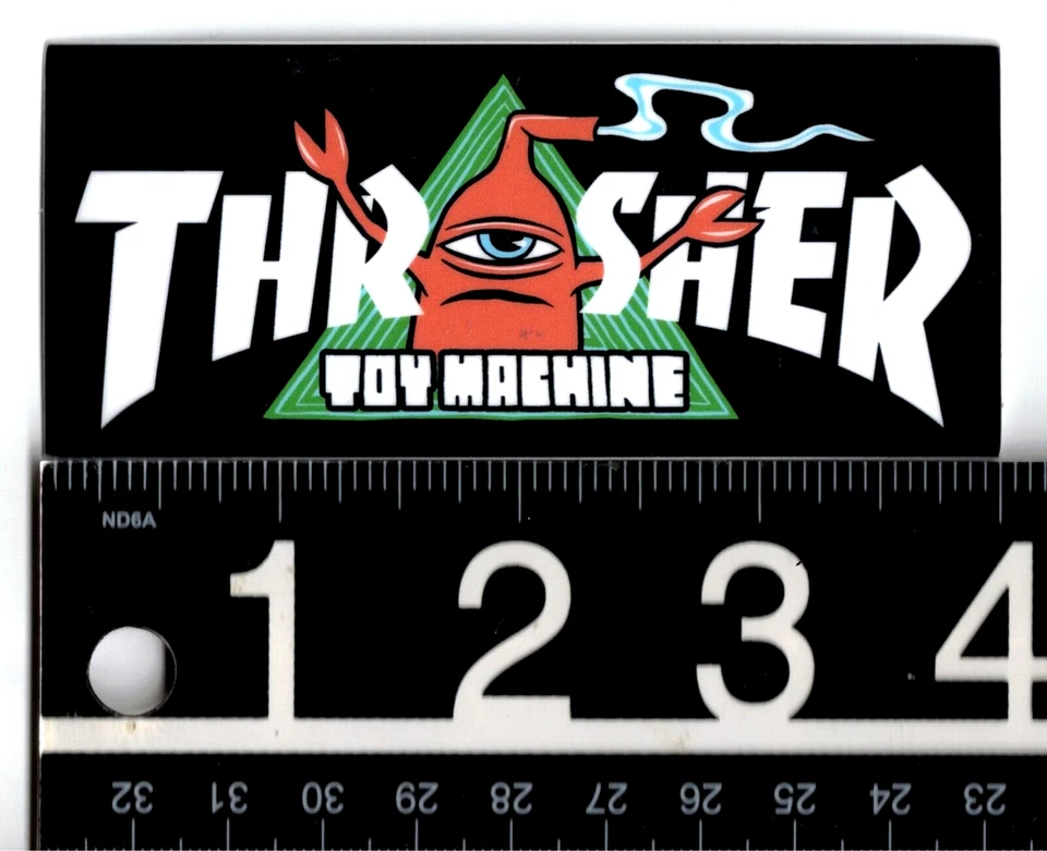 Toy Machine x Thrasher Sticker 4 in x 1.75 in Multicolor Skateboard Decal