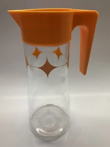 Vintage Anchor Hocking Tang Juice Pitcher/ 50-60’s/ Orange Diamond Design W/ Lid - Picture 1 of 5