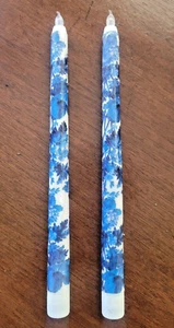 Blue & White Print LED 10.5"  French doile decorative LED taper candles (2) - Picture 1 of 5